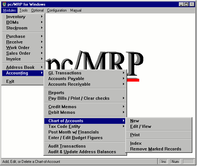 CHART OF ACCOUNTS MENU