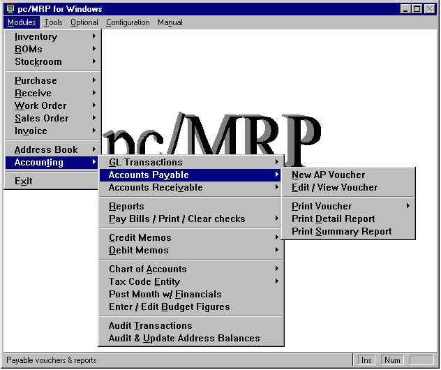 ACCOUNTS PAYABLE MENU