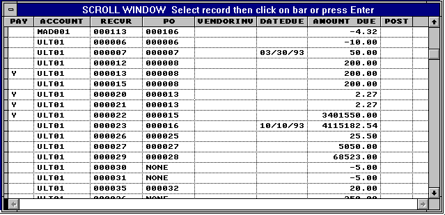 ACCTS PAYABLE SELECTION SCREEN