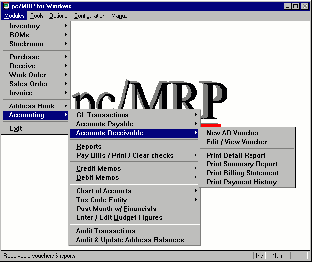 account receivable menu