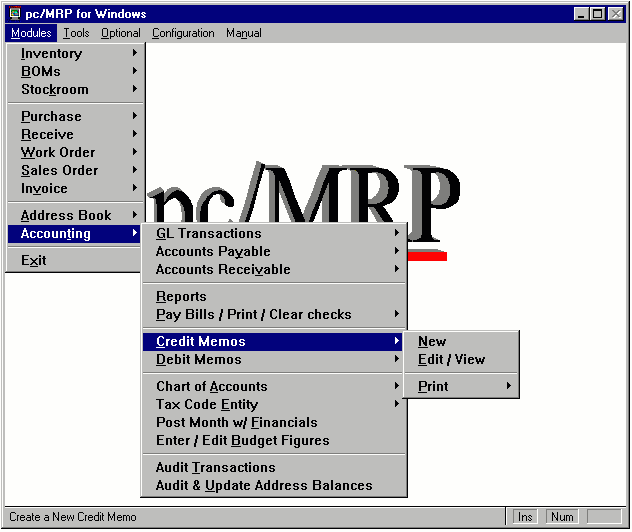 CREDIT MMEMO MENU