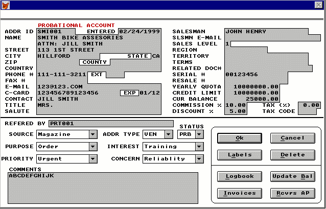 ADDRESS DATA ENTRY SCREEN