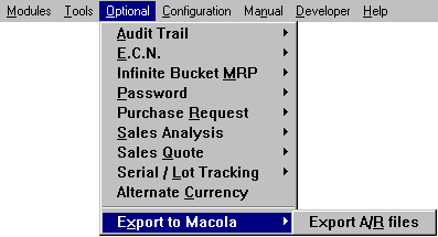 Transfer to Macola Menu