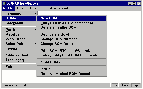 BOM Main Menu