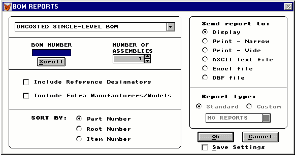 BOM REPORT MENU