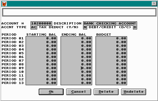 Chart of Accounts Record