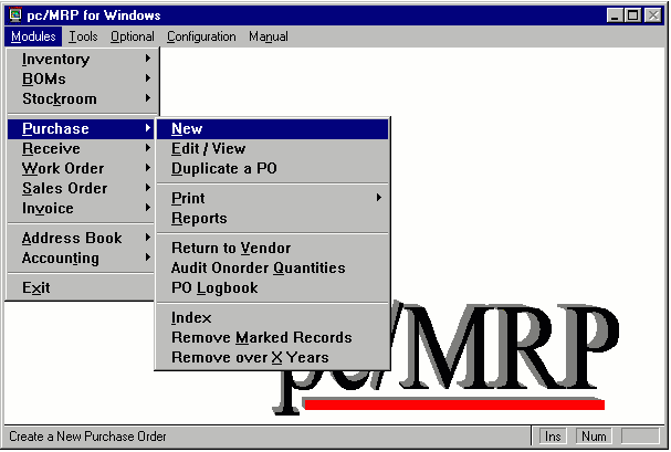 Purchase Order Main Menu