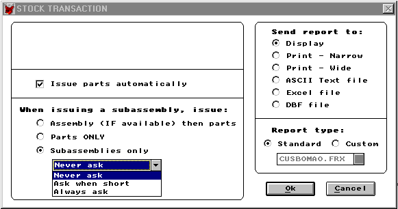 Stock Issue Screen