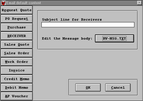 SET EMAIL DEFAULTS SCREEN